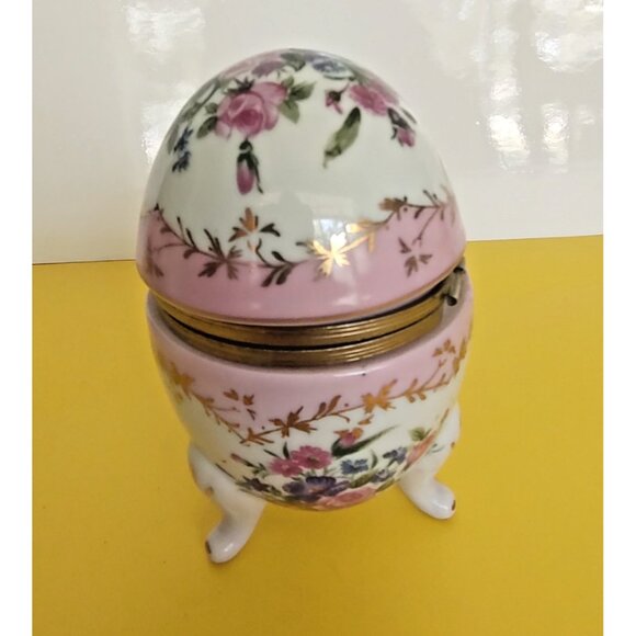 Vintage RS Prussia Footed Floral Porcelain Egg Trinket Jewelry Box RARE - Picture 3 of 10